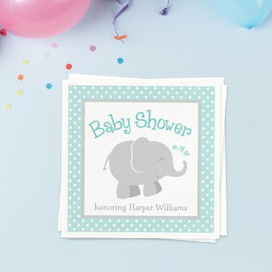 Modern Aqua en Grey Elephant Boy Baby shower Servet