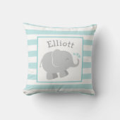 Modern Aqua en Grey Elephant Custom Monogram Kussen (Voorkant)