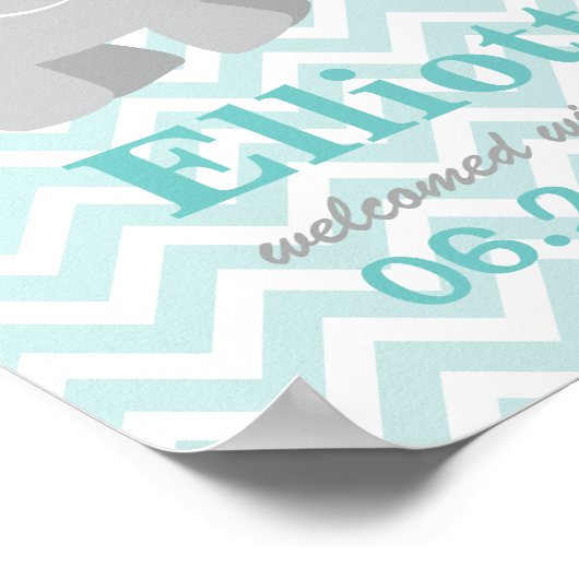 Modern Aqua en Grey Elephant Custom Monogram Poster (Hoek)