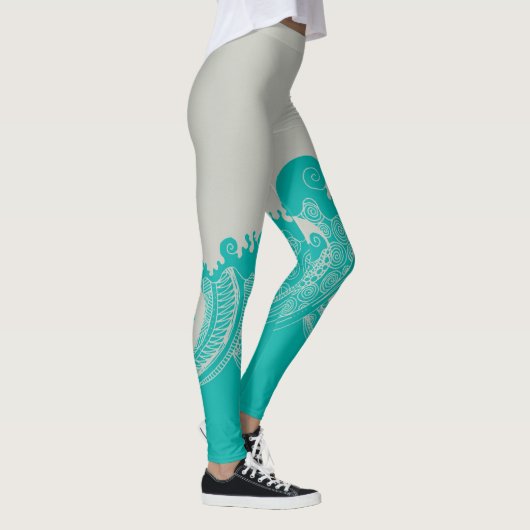 Modern Aqua en Grey Waves Leggings (Rechts)