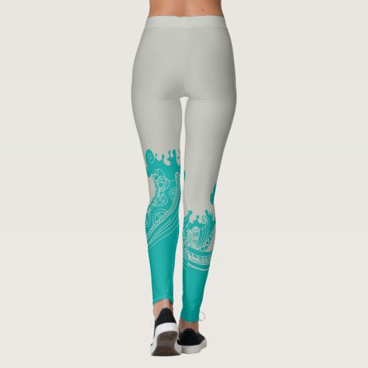 Modern Aqua en Grey Waves Leggings (Achterkant)