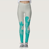 Modern Aqua en Grey Waves Leggings (Voorkant)