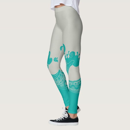 Modern Aqua en Grey Waves Leggings (Links)