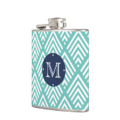 Modern Aqua en Navy Chevron Diamond Monogram Heupfles (Links)