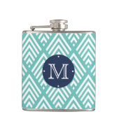 Modern Aqua en Navy Chevron Diamond Monogram Heupfles (Voorkant)