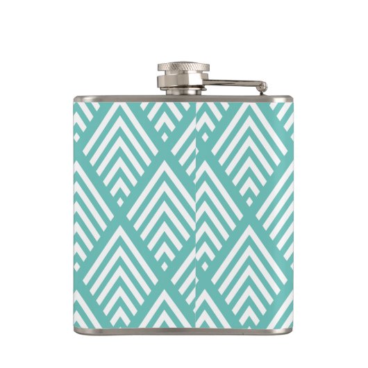 Modern Aqua en Navy Chevron Diamond Monogram Heupfles (Achterkant)