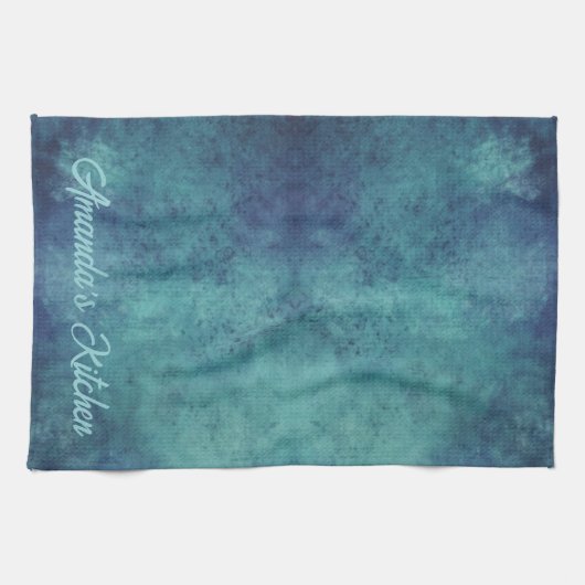 Modern Aqua en Paars Abstract Theedoek (Horizontaal)