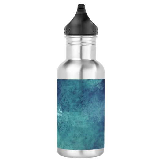 Modern Aqua en Paars Abstract Waterfles (Rechts)