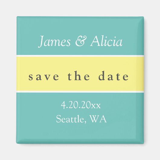 Modern Aqua & Geel Save the Date Magneet (Voorkant)