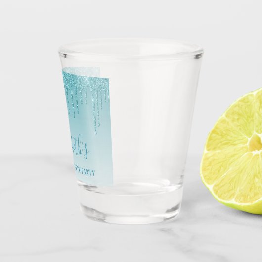 Modern Aqua Glitter Bachelorette Party Shot Glas (Rechts)