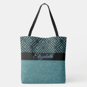 Modern Aqua Glitter Black Patroon Pesonalized Tote Bag (Achterkant)