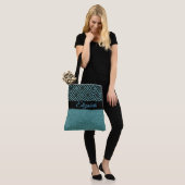 Modern Aqua Glitter Black Patroon Pesonalized Tote Bag (Op model)