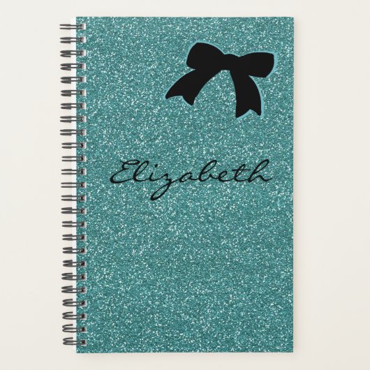 Modern Aqua Glitter Girly Personalized Planner (Voorkant)