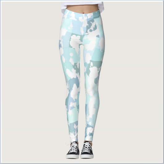 Modern Aqua Gray en White Geometric Leggings