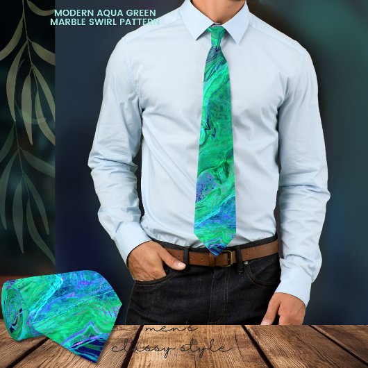 Modern Aqua Green Marble Swirl Art Pattern Stropdas