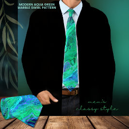 Modern Aqua Green Marble Swirl Art Pattern Stropdas