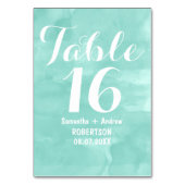 Modern aqua green waterverf table number kaart (Voorkant)