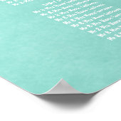 Modern aqua green waterverf table seining chart poster (Hoek)