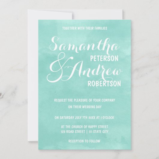 Modern aqua green waterverf Wedding Kaart (Voorkant)