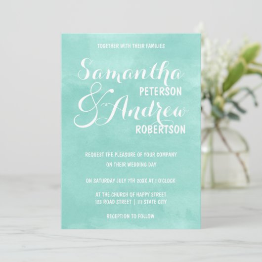 Modern aqua green waterverf Wedding Kaart (Staand voorkant)