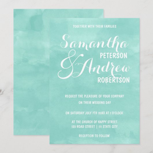 Modern aqua green waterverf Wedding Kaart (Voorkant / Achterkant)