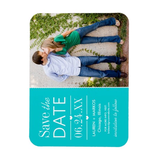 Modern Aqua Hearts Weddenschap Foto opslaan Datum Magneet (Verticaal)