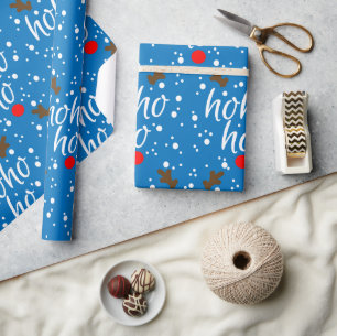 Modern Aqua Kerst "Ho-Ho-Ho" Schrift Cadeaupapier