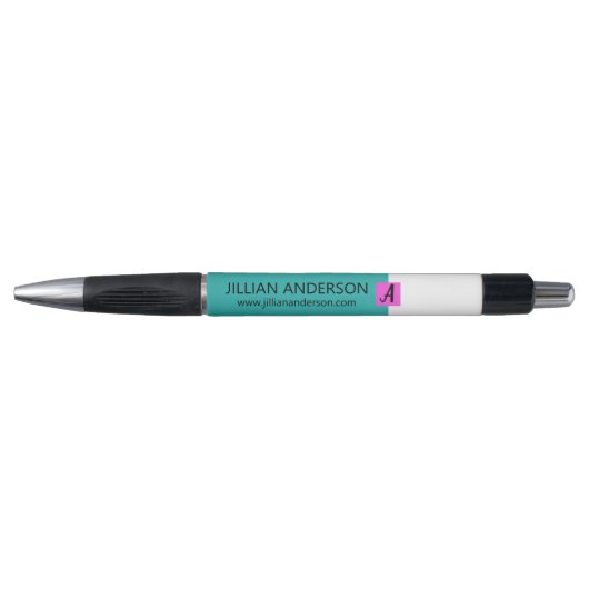 Modern Aqua Kleurblok Monogram Pen (Voorkant)