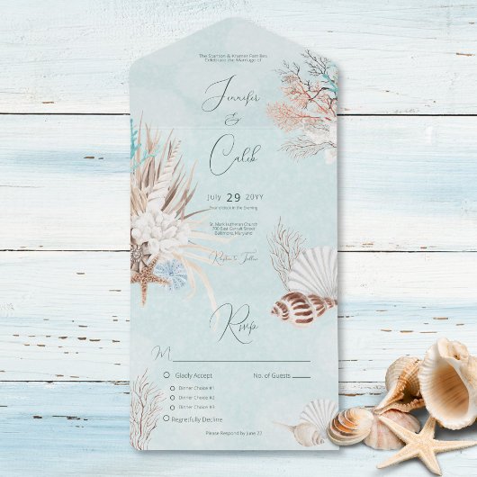 Modern Aqua Ocean & Shells Diner All In One Uitnodiging