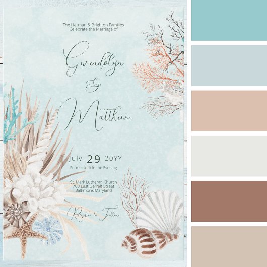 Modern Aqua Ocean & Shells Kaart