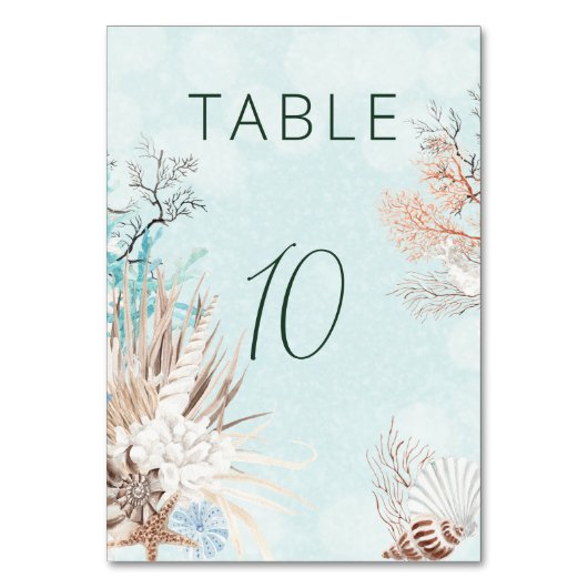 Modern Aqua Ocean & Shells Wedding Kaart (Achterkant)