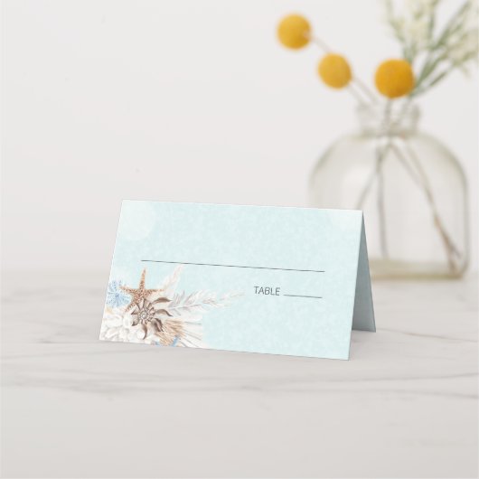 Modern Aqua Ocean & Shells Wedding Plaatskaartje (Voorkant)