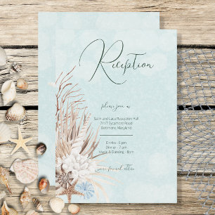 Modern Aqua Ocean & Shells Wedding Reception Informatiekaartje