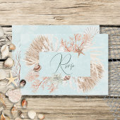 Modern Aqua Ocean & Shells Wedding RSVP Kaartje