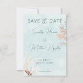 Modern Aqua Ocean & Shells Wedding Save The Date (Voorkant)