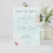 Modern Aqua Ocean & Shells Wedding Save The Date (Staand voorkant)