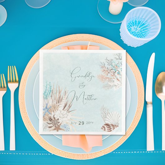 Modern Aqua Ocean & Shells Wedding Servet