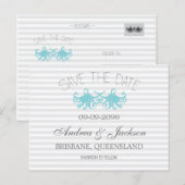 Modern Aqua Octopus Beach Bewaar de datumkaarten Aankondigingskaart (Voorkant / Achterkant)