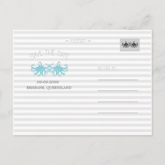 Modern Aqua Octopus Beach Bewaar de datumkaarten Aankondigingskaart (Achterkant)