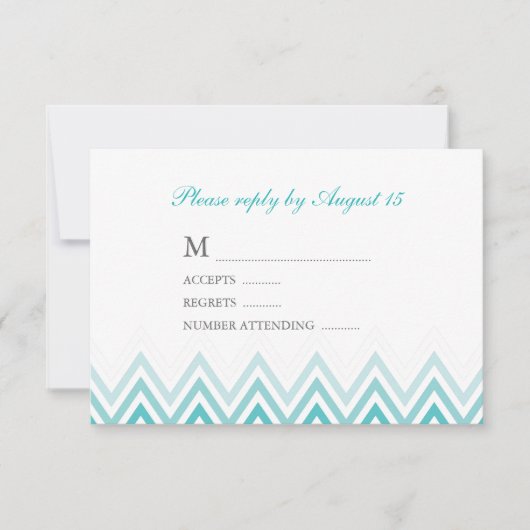 Modern Aqua Ombre Chevrons Responskaarten RSVP Kaartje (Voorkant)