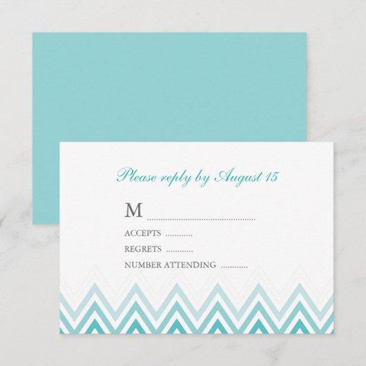 Modern Aqua Ombre Chevrons Responskaarten RSVP Kaartje (Voorkant / Achterkant)