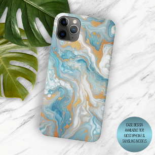 Modern Aqua Turkoois Tealblauw Gouden Kunstpatroon iPhone 15 Pro Max Hoesje