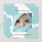 Modern Aqua Watercolor Baby aangekondigd Kaart (Voorkant / Achterkant)