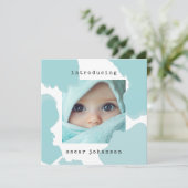 Modern Aqua Watercolor Baby aangekondigd Kaart (Staand voorkant)