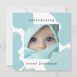 Modern Aqua Watercolor Baby aangekondigd Kaart