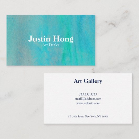 Modern Aqua Waterverf Business Sjabloon Visitekaartje (Voorkant / Achterkant)