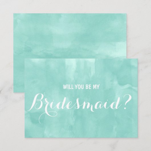 Modern aqua waterverf Ik ben mijn Bridesmaid 2 Kaart (Voorkant / Achterkant)