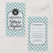 Modern Aqua White Chevron Hair Stylist-kaarten Afsprakenkaartje (Voorkant / Achterkant)