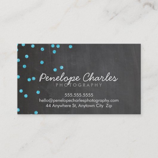 MODERN aquablauw glitter confetti stippen krijtbor Visitekaartje (Voorkant)