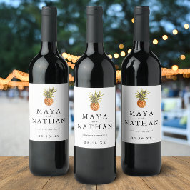 Modern Aquarel Ananas Persoonlijk Wijn Etiket